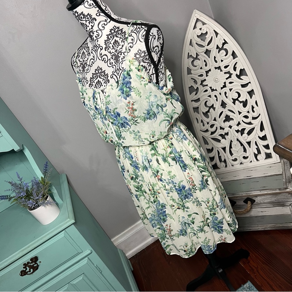 Zara Boho Floral Ruffle Mini A-Line Dress Size Large NWT Resortwear Beach - Picture 6 of 13